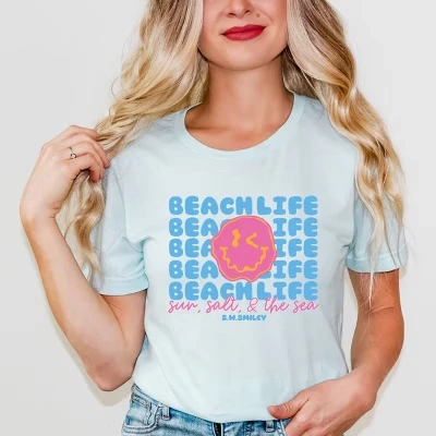 S.W.Smiley Beach Life Smiley Face - женская футболка с коротким рукавом синего цвета