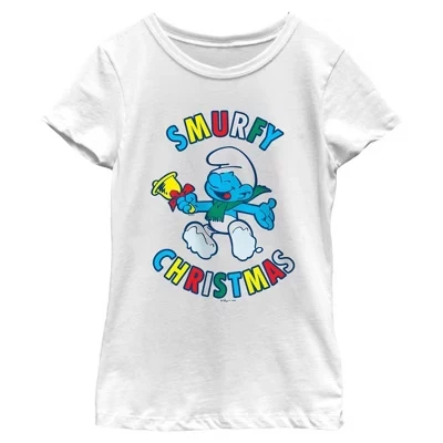 Рождественская футболка для девочек Holly Jolly Smurfy белая