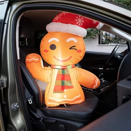 Рождественский пряничный надувной декор Red Hat для автомобилей - Vehicle Buddy Надувной с вилкой автомобильного вентилятора 12 В, светодиодный светильник для украшения