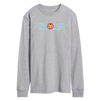 Мужская футболка с горизонтальным рисунком Iron Man и длинным рукавом athletic heather