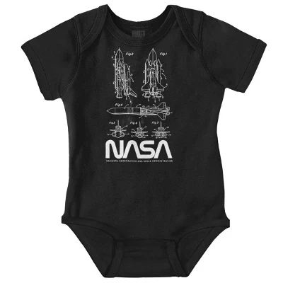 Детские ползунки с логотипом космического челнока NASA Vintage Worm для мальчиков или девочек лицензионного черного цвета