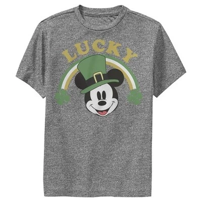 Boy's Disney Mickey Mouse Lucky Rainbow Performance Tee charcoal heather