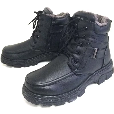 Men's Winter Boots Black Ankle Lace up Fur Full Lined Side Zipper Warm Shoes black