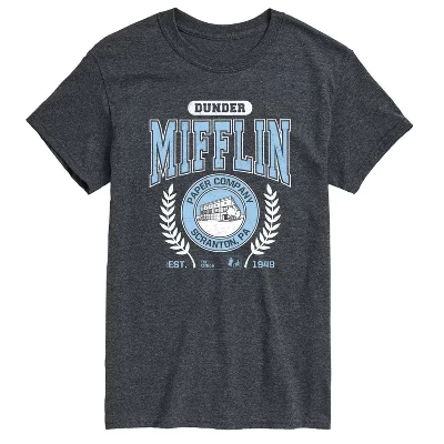 Мужская футболка Dunder Mifflin Collegiate с коротким рукавом и графическим рисунком heather charcoal