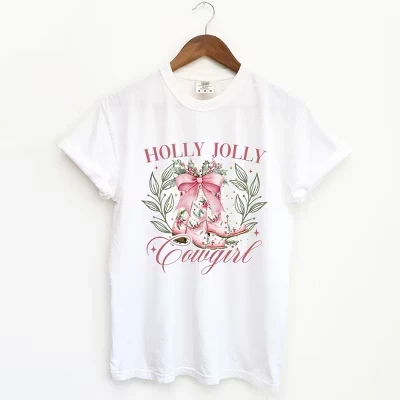 Женская футболка Holly Jolly Cowgirl Coquette с коротким рукавом, окрашенная в белый цвет