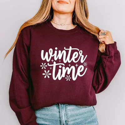 Толстовка со снежинками Winter Time темно-бордового цвета