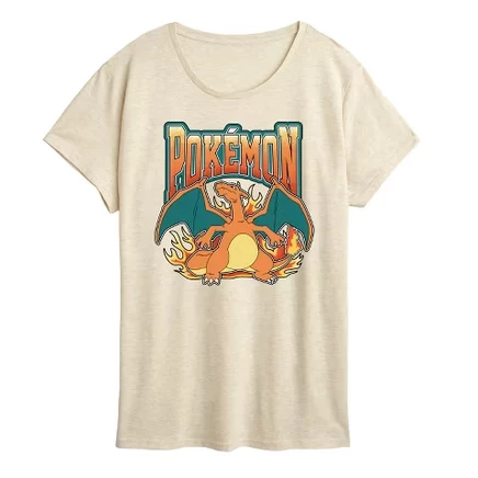 Женская футболка с коротким рукавом и графическим рисунком Pokémon - Charizard Collegiate.