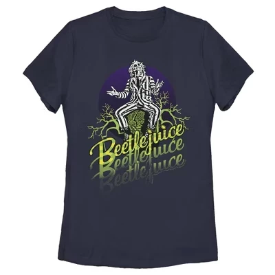 Женская футболка Beetlejuice Three Times Green Logo, синяя