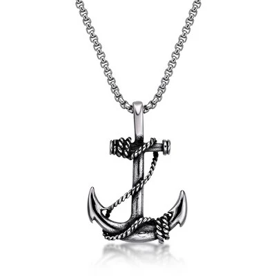 Мужская подвеска-якорь из нержавеющей стали Metro Jewelry с круглой цепочкой длиной 24 дюйма - доступна в черном и белом цветах