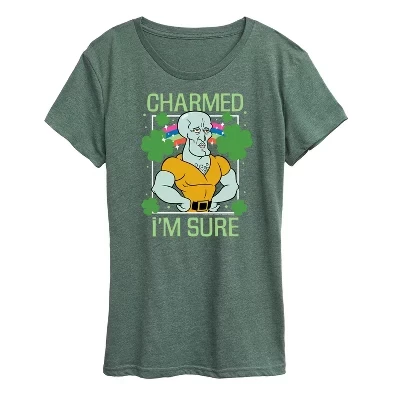 Женская - Губка Боб Квадратные штаны - Футболка Charmed Im Sure с коротким рукавом и рисунком heather juniper