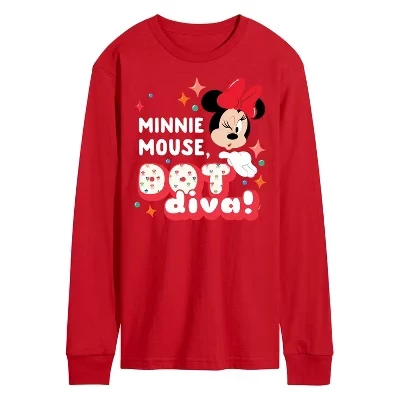 Мужская футболка с рисунком Minnie Dot Diva с длинным рукавом, красная