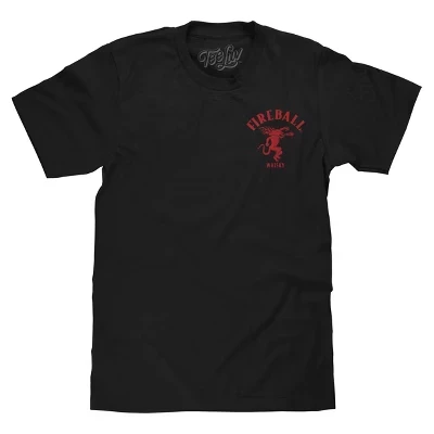 Футболка с логотипом дракона-талисмана Fireball Whisky на левой стороне груди спереди и сзади, черная