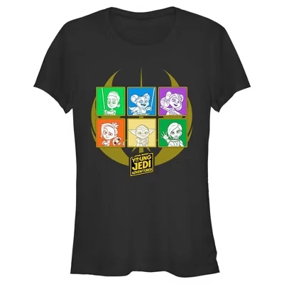 Женская футболка Juniors Womens : Young Jedi Adventures Character Boxes черного цвета