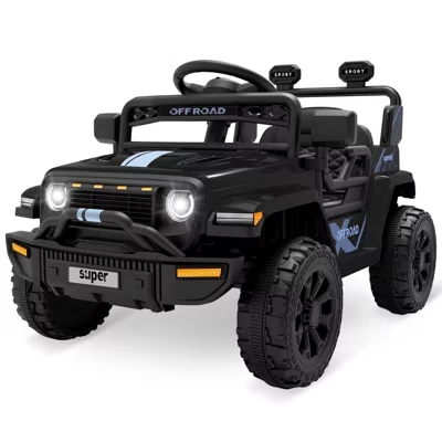 Грузовой автомобиль GARVEE 12V Ride On с дистанционным управлением от родителей, музыкальным сопровождением на рулевом колесе, пружинной подвеской на 4 колеса, светодиодной подсветкой, 2 скоростями, для детей от 3 лет, черный