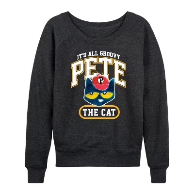 Женская рубашка It's All Groovy Collegiate из легкого французского махрового материала с широким вырезом и длинными рукавами с графическим рисунком heather charcoal