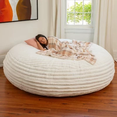 Кровать-кокон Bean Bag для взрослых - Гигантское спальное место 2 в 1 и раскладной шезлонг - Сделано в США - 7 футов, мех Mondo