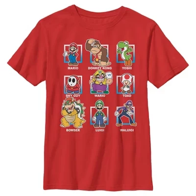 Мужская футболка Super Mario Bros. Красная с изображением персонажей из серии Super Mario Bros.