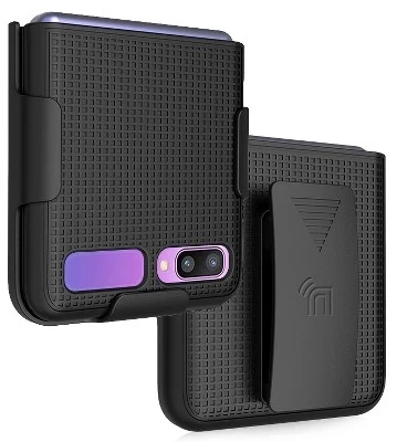 Комбинированный тонкий чехол-кобура с зажимом для ремня для Samsung Galaxy Z Flip 5G (1-го и 2-го поколения) черного цвета