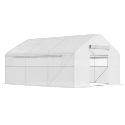 Теплица Hoop House размером 13 x 10 x 6,5 дюймов с большими окнами, большой проходной туннель Green House с модернизированным каркасом из оцинкованной стали белого цвета
