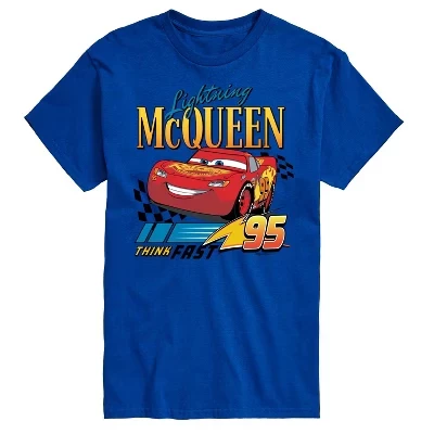 Мужская футболка с коротким рукавом и графическим рисунком Lightning McQueen Think Fast 95, синяя