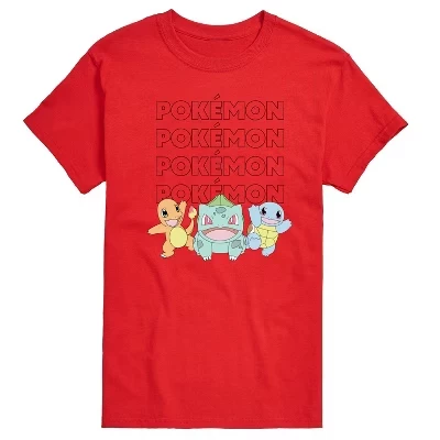 Мужская футболка с коротким рукавом и графическим рисунком Pastel - Pokémon - Starter Trio, красная