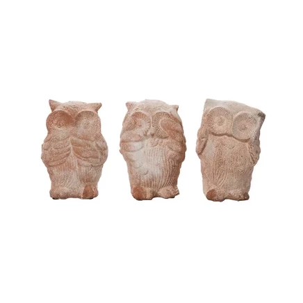 Набор из 3 декоративных фигурок TC Owl, Терракотово-оранжевый Декор для столешницы, подарок для дома и хозяйки