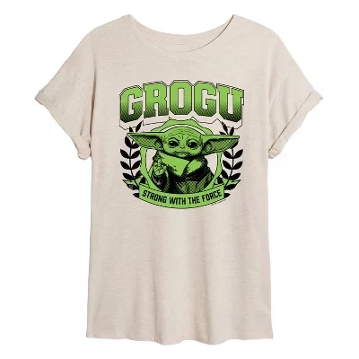 Женская футболка с графическим рисунком The Mandalorian Grogu Collegiate оверсайз.