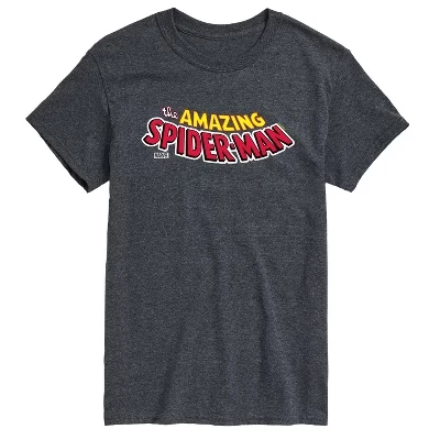 Men's -  - Spider-man Editorial Logo Short Sleeve Graphic T-Shirt heather charcoal