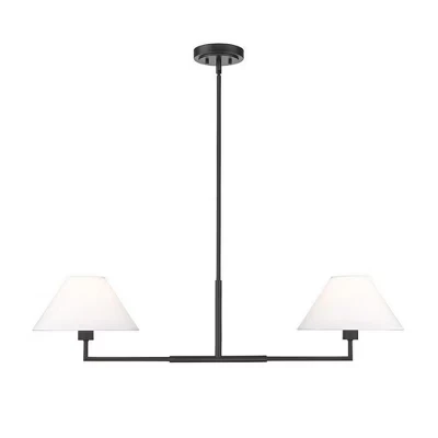 Линейная люстра Leila 2-Light - Современный стальной дизайн с белыми льняными абажурами черного цвета