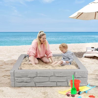 Детская песочница с крышкой и нижним вкладышем Backyard Beach HDPE песочница для игр на открытом воздухе Коричневый/Белый/Серый серый