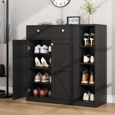 Обувница SunnyFurn с дверцами и ящиками, черная