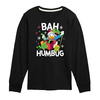 Рождественская футболка с длинным рукавом и рисунком Дональда Дака Bah Humbug, черная