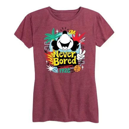 Женская футболка с коротким рукавом и графическим рисунком Heather burgundy от Mickey Never Bored
