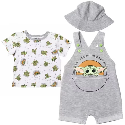Короткий махровый комбинезон Chewbacca R2-D2 Yoda Baby, футболка и шапочка, комплект одежды из 3 предметов от новорожденного до младенца грогу, серый