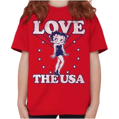 Детская футболка с изображением Бетти Буп из мультфильма Love The USA для девочек, лицензионные футболки красного цвета