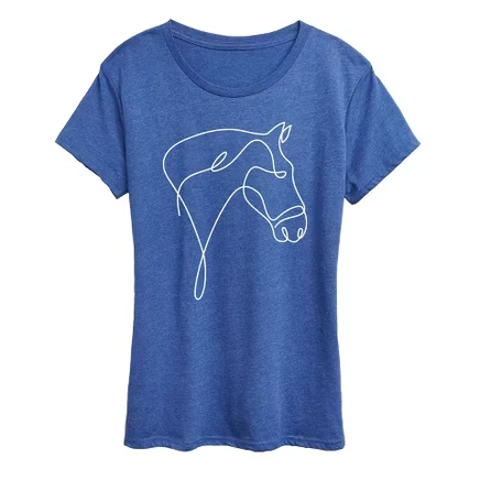Женская футболка Instant Message White Line Horse Doodle, синий меланж
