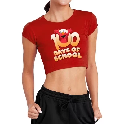 Женский укороченный топ Elmo 100 Days с коротким рукавом в рубчик для новорожденных, красный