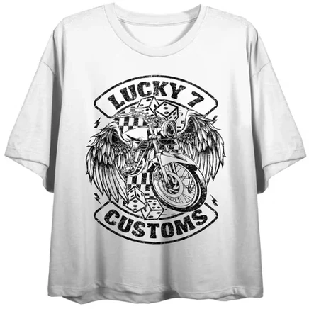 Женская футболка с принтом тофу Lucky 7 Customs Motorcycle & Dice