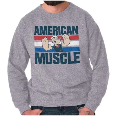 Мужская толстовка с круглым вырезом Popeye The Sailor American Muscle лицензионного серого цвета