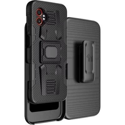 Комбинированный чехол для Samsung Galaxy XCover 7 Pro - Прочный чехол для телефона с подставкой и держателем кобуры с зажимом для ремня из углеродного волокна