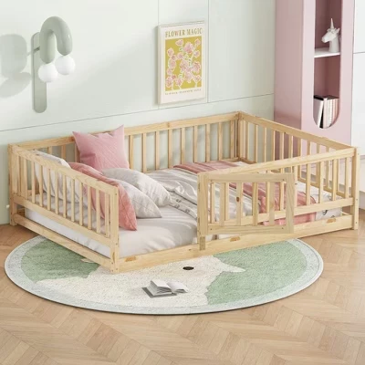 Детская кроватка Montessori Okak с ограждением, натуральная