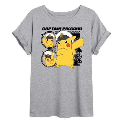Женская футболка Pokémon Капитан Пикачу, серая