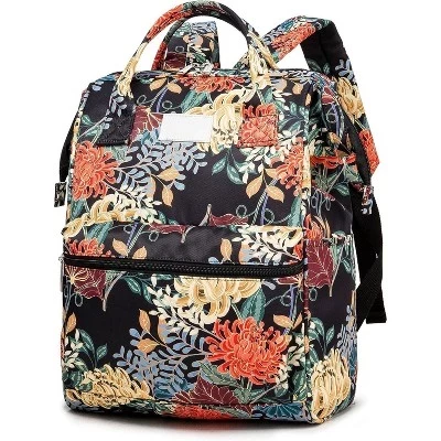 Wide-Open Laptop Backpack for 15.6 Inch - Travel & Outdoor Backpack, Floral Design. golden chrysanthemum（open wide）