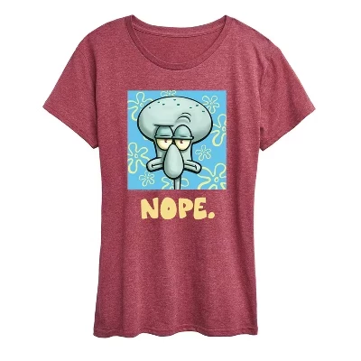 Женская футболка SpongeBob Nope Squidward, бордовая меланжевая