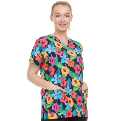 Медицинский топ HEAL WEAR с цветочным принтом, синий