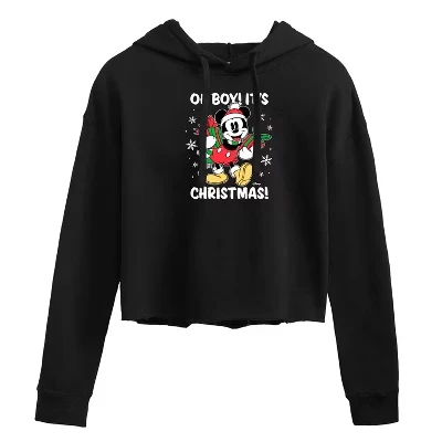 Женская толстовка с капюшоном Oh Boy Its Christmas Cropped Graphic черного цвета.