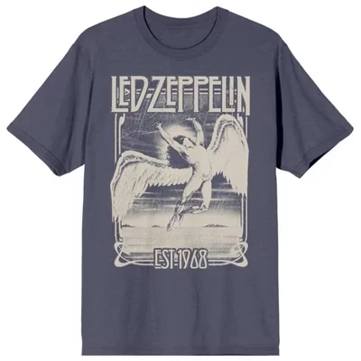 Est 1968 Мужская застиранная синяя джинсовая футболка с коротким рукавом led zeppelin est 1968