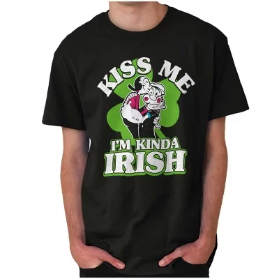 Футболка с ирландским принтом Popeye Olive Kiss Me Im Kinda для мужчин или женщин, лицензионная черная