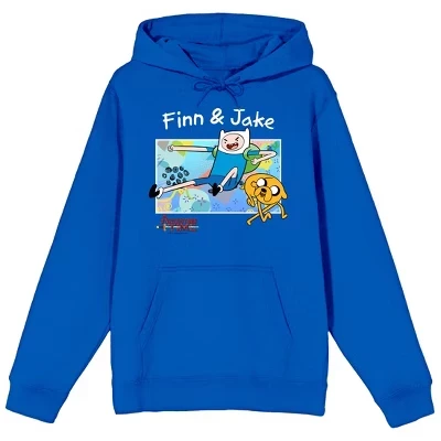 Толстовка для взрослых с капюшоном королевского синего цвета Finn & Jake с длинным рукавом синего цвета