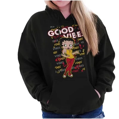 Betty Boop Positive Vibes Толстовка с капюшоном в стиле граффити Женская лицензионная черная